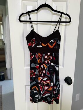 Black Floral-Print Spaghetti-Strap Mini Dress